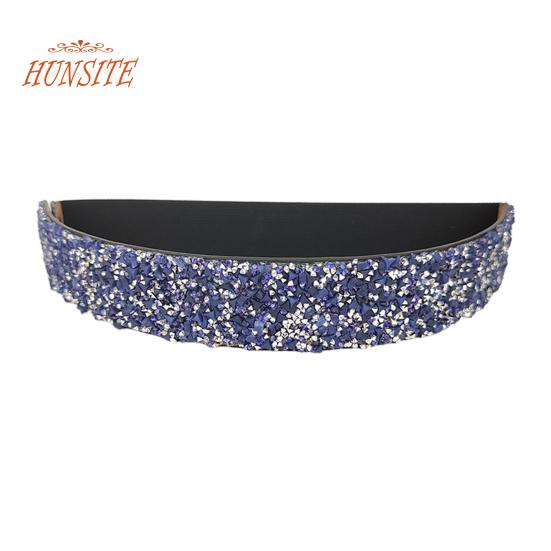 Snug Home Damesriem Verstelbare elastische band Glanzende strass Brede antislipkleding Bijpassende anti-break Strakke taille Jurk Tailleband Kledingaccessoire blauw