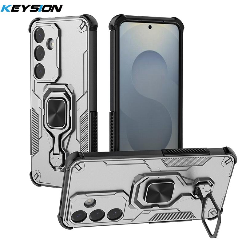 KEYSION Etui odporne na wstrząsy do Samsung S25 Ultra 5G Miękki silikon + PC Pionowy metalowy stojak na telefon Tylna obudowa do Galaxy S25+ Plus