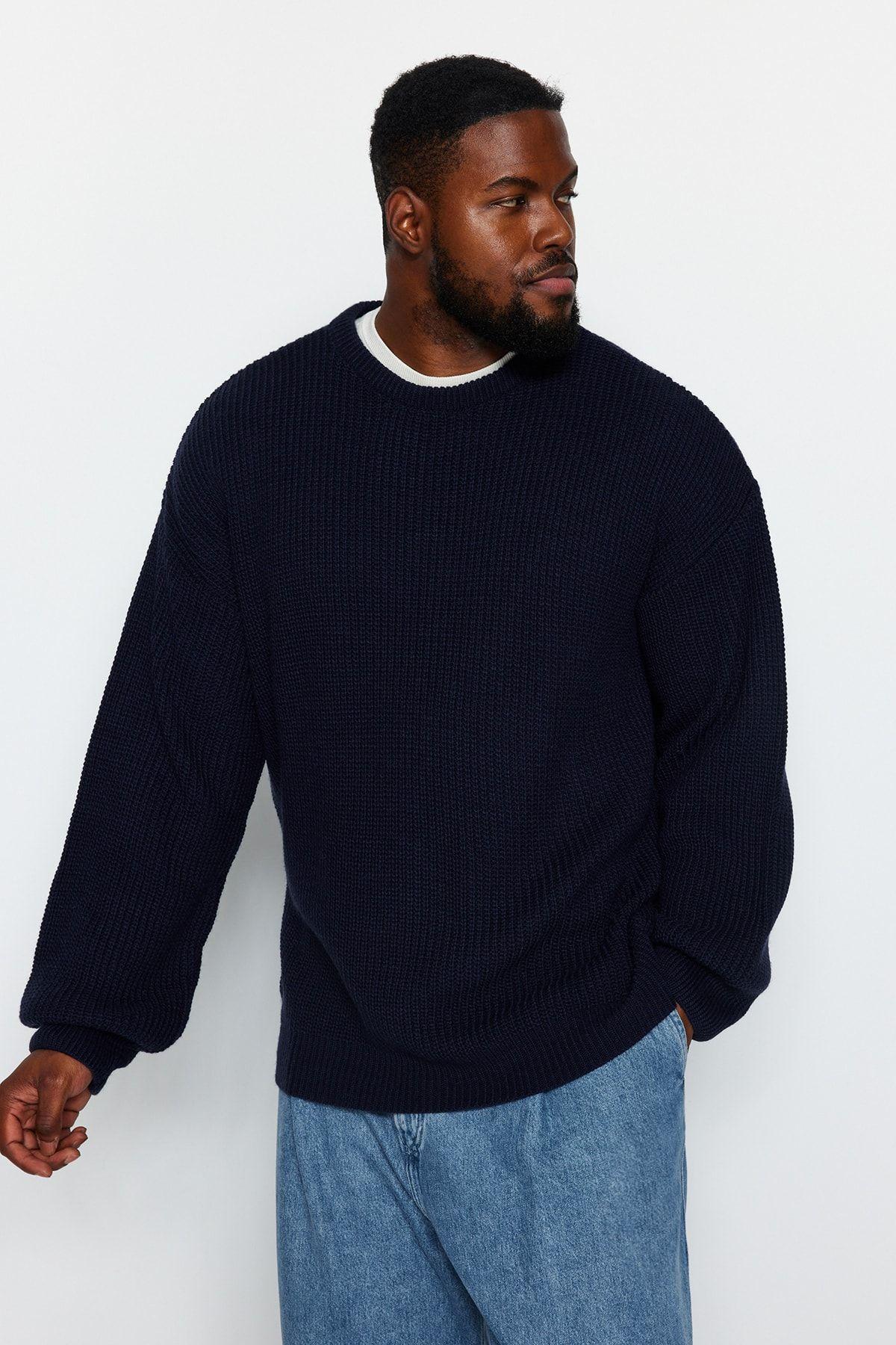 

Men s Style Plus Size Navy Blue Plus Size Oversize Fit Wide Fit Crew Neck Basic Knitwear Sweater 2XL