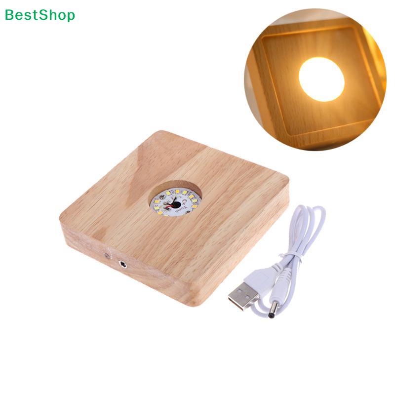 Square Wooden LED Light Base,USB Powered Wood Display Stand for Resin Art,Crystals & 3D Night Lights (Warm White)