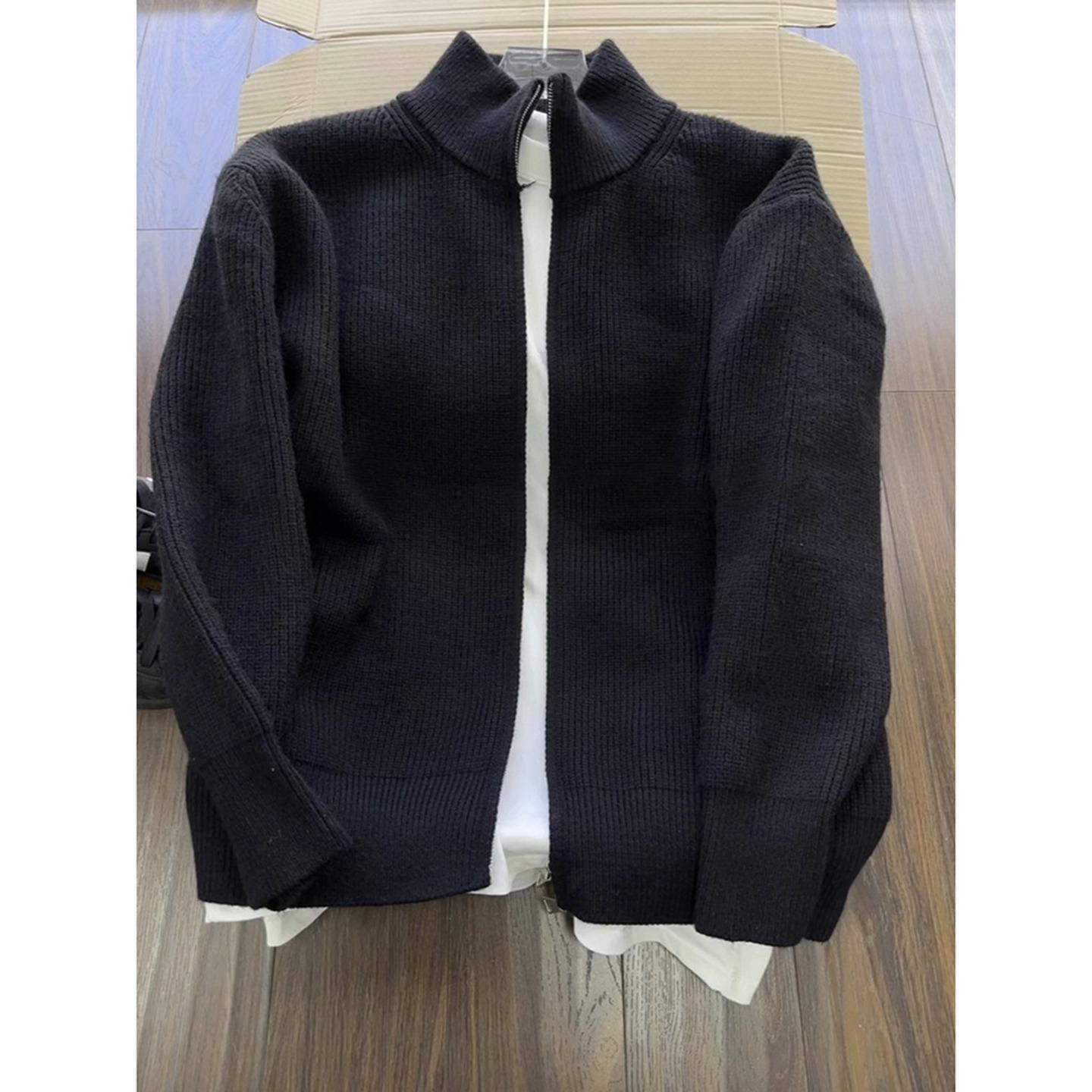 Cleanfit Men s Knit Cardigan: Autumn/Winter Stand Collar Zipper Jacket 3XL