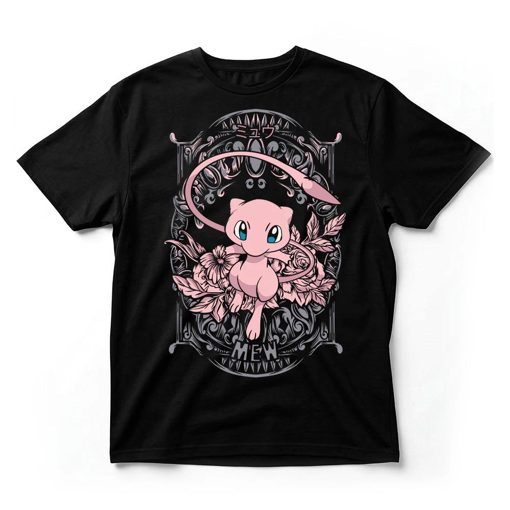 Mew TShirt Pokemon Legendary Psychic Type Anime Floral Gothic Graphic Tee Black S