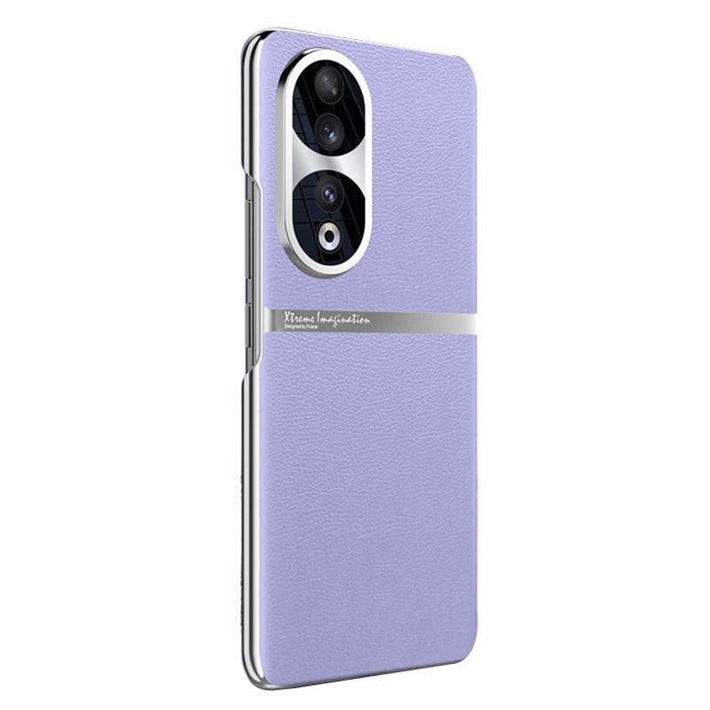 

For Honor 90 PU Leather+Hard PC Shell Textured Anti-Scratch Phone Cover Purple