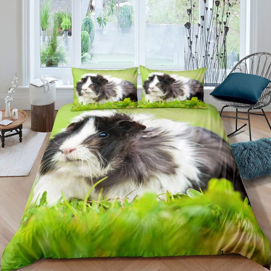 Guinea Pig Bedding Set Cute Cavy Pattern Duvet Cover for Boys Girls 3D Lovely Pet Comforter Cover Animal Theme 3Pcs Full Size