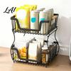 Office Desk Storage Shelf 2/3 Layer Countertop Organizer Rack Heavy Duty Fruit Basket Stand Sturdy Desktop Space Saving Carbon Steel Rack