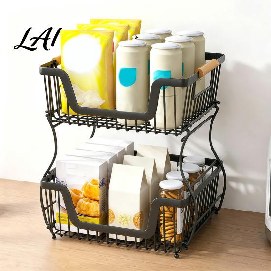 Office Desk Storage Shelf 2/3 Layer Countertop Organizer Rack Heavy Duty Fruit Basket Stand Sturdy Desktop Space Saving Carbon Steel Rack