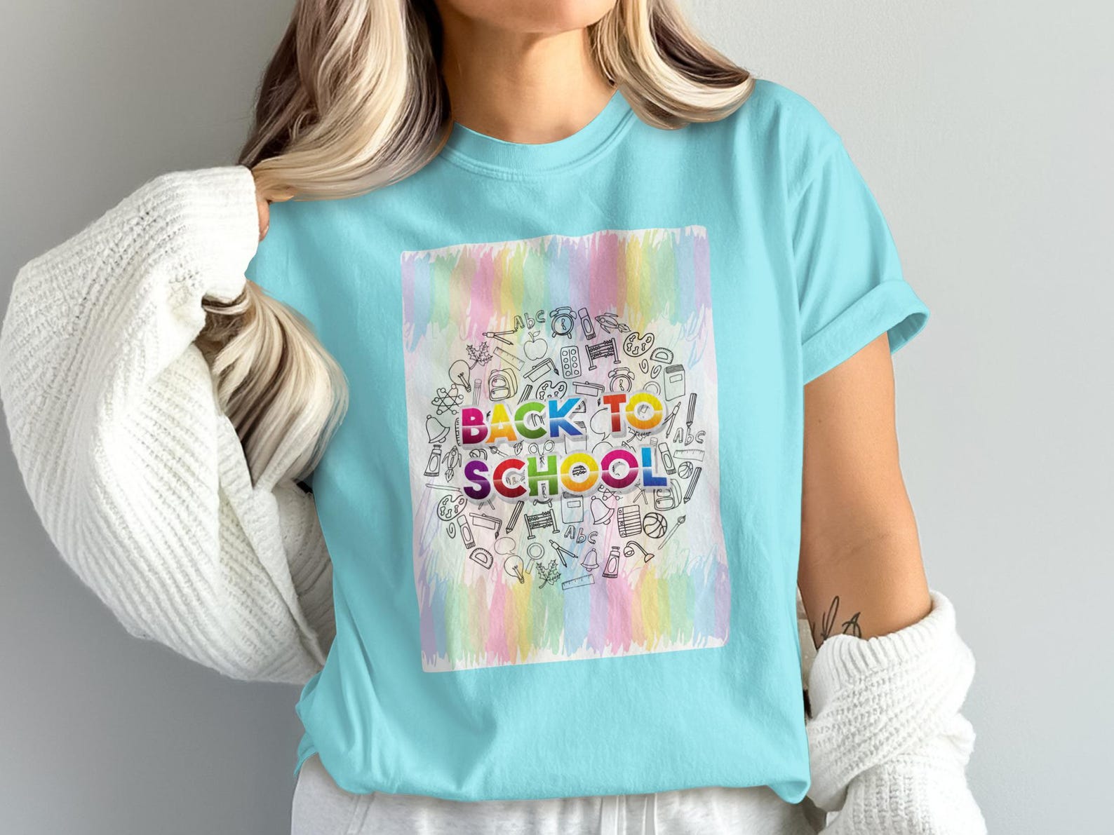 Back to School Teacher Shirt, Rainbow School Supplies Tee, Educator Appreciation Gift 4XL