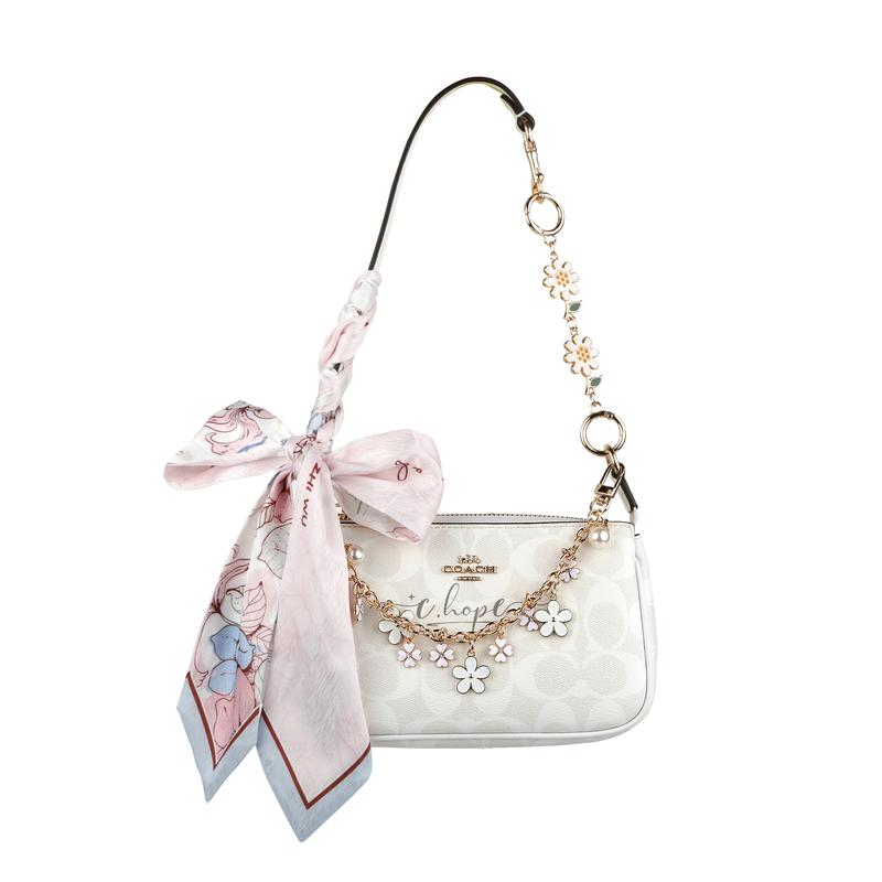 

COACH handbag [Customized bag] Nolita 19 Jiuqi silver small flower bag metal brand logo trendy and versatile artificial leather small Pink silk scarf срібний