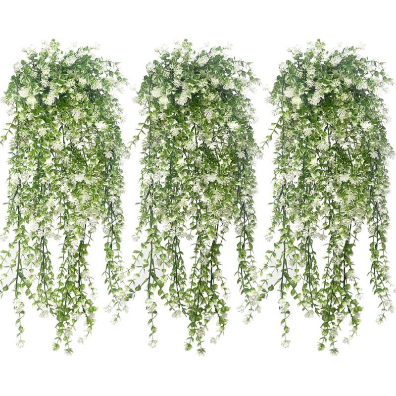 Sztuczny Plastikowy Eukaliptus Róża Kamelia Wisząca Dekoracja Ścienna, Dekoracja Zielonych Roślin do Domu i na Dziedziniec, Sztuczna Girlanda Kwiatowa