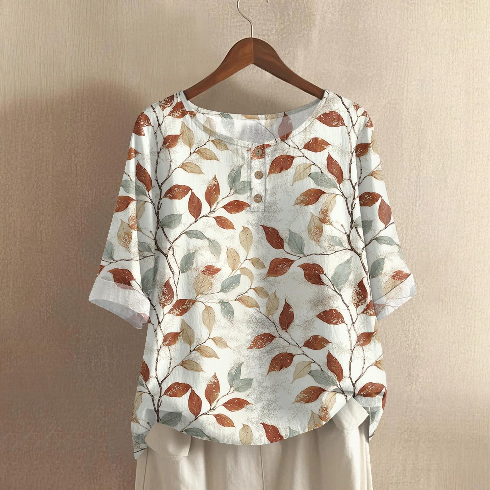 

Женская модная и повседневная рубашка с полурукавом, круглым вырезом и принтом, блузка, топ L бежевый