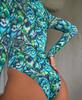 Women's Printed Mesh Zipper Long Sleeve One-Piece Swimsuit