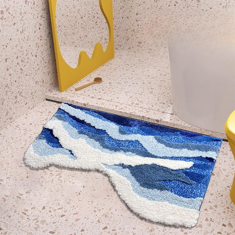 

Эстетичный ковер с ворсом в виде волн, противоскользящий коврик для ванной, ковер с тафтингом в виде океана и моря, плюшевый ковер, украшение для дома, гостиной, прикроватный коврик 50x80cm