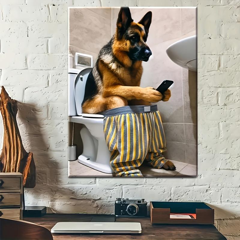 Unique Style Solid Canvas Humorous German Shepherd Dog Bathroom Wall Art, Indoor and Outdoor Home Decoration