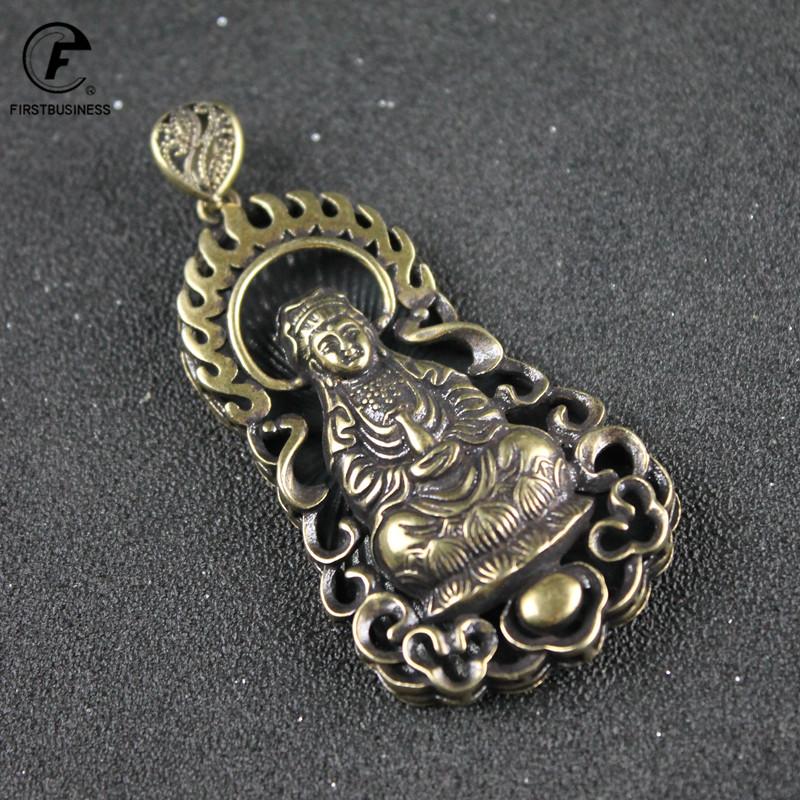 2021 New Style Antique Copper Guanyin Buddha Pendant Necklace Buddhism Lucky Blessing Chinese Characters FU Birthday Present