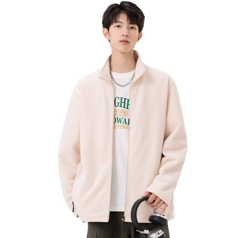 Men's new windproof warm polar fleece stand-up collar jacket trendy and versatile casual fashion jacket with a top underneath
