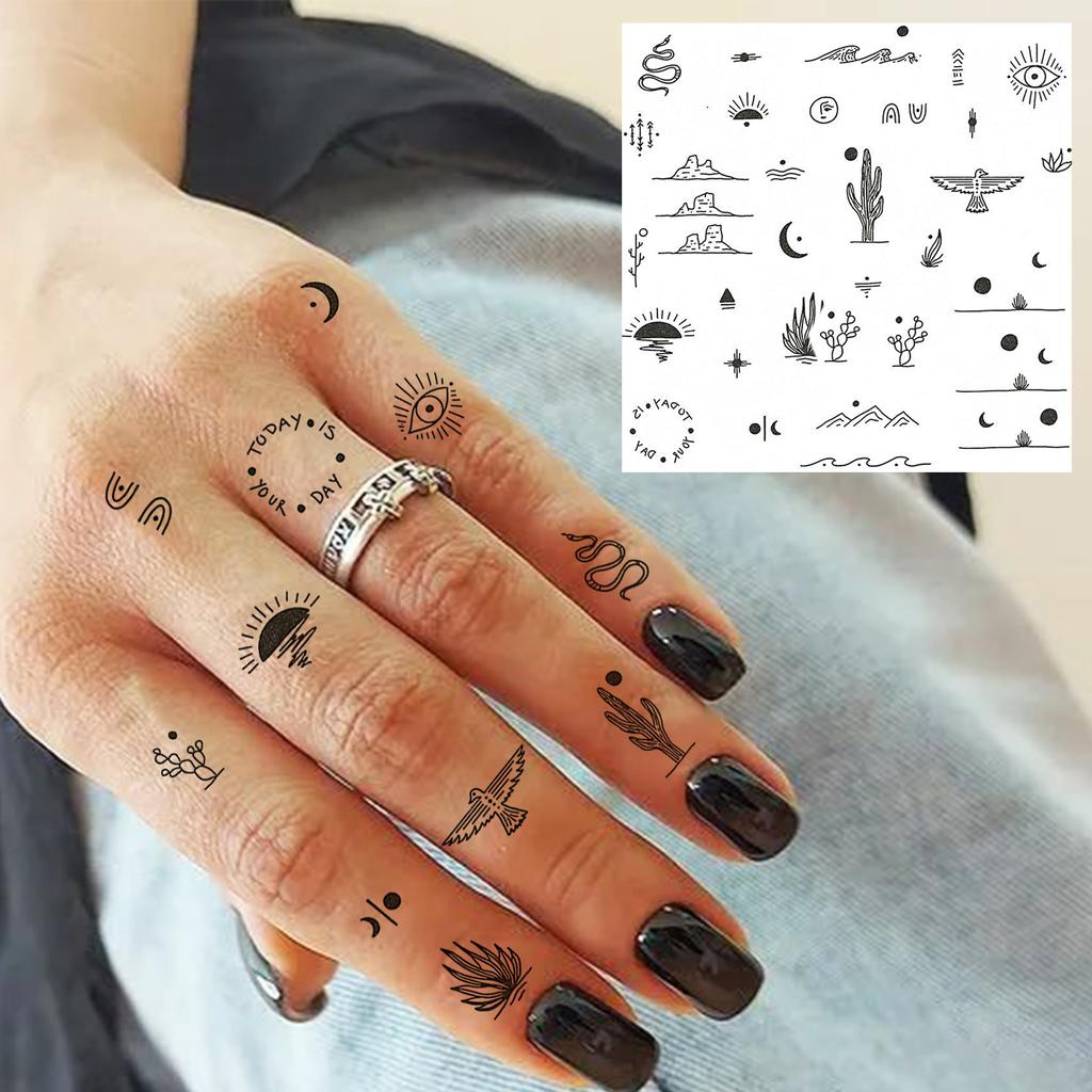 1 Sheet Small Pattern Temporary Tattoos For Women Finger Hand Ear, Realistic Star Sun Planets Fake Tattoo Sticker Durable Tatoos