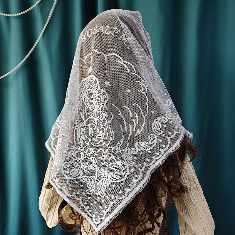 1 Piece Lace Hollow Solid Color Triangular Shawl Women'S Scarf With Virgin Embroidery Monochrome Breathable Headscarf