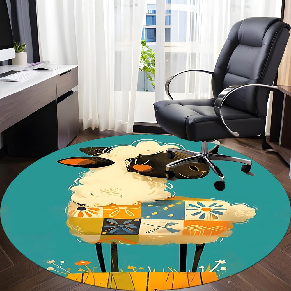 1PC Floral Patchwork Sheep Office Round Area Rug, Mat Suitable ForOffice, Under Office Chairs Bedroom Living Room Home Decor, Room Deco