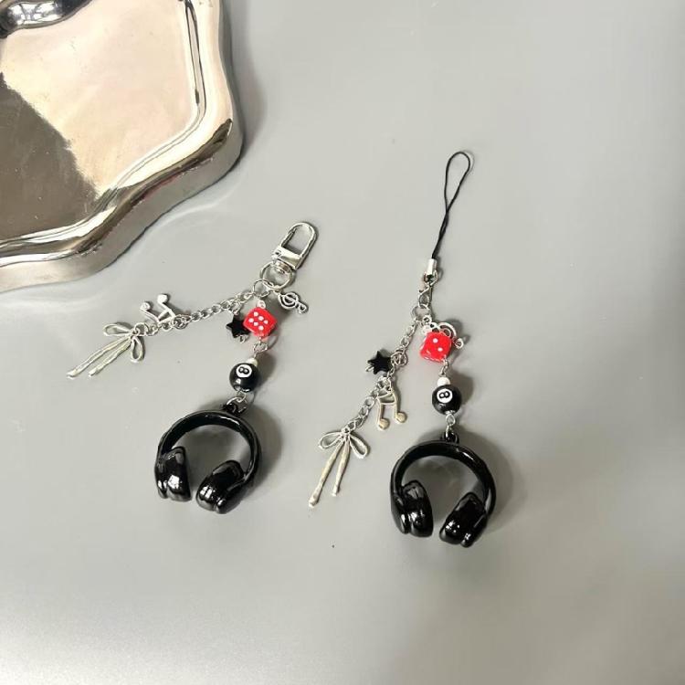 Portachiavi Elegante con Perline per Auricolari Telefono Fatto a Mano Portachiavi Palla 8 con Dadi Accessorio Gioiello Biliardo