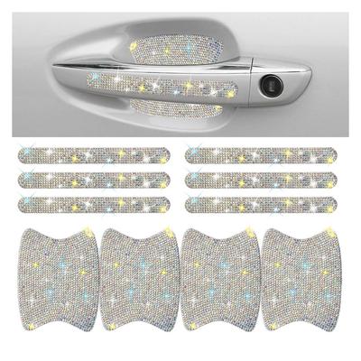 JOYCOURT 10pcs Bling Car Door Handle Scratch Resistant Stickers, Universal Fit, Rhinestone, Colorful