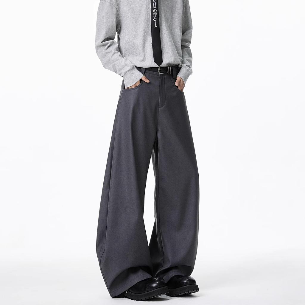 American Dark Gray Scimitar Pants Men's Spring Loose Drape Professional Suit Pants High Street Trendy Brand Wide Leg Trousers
