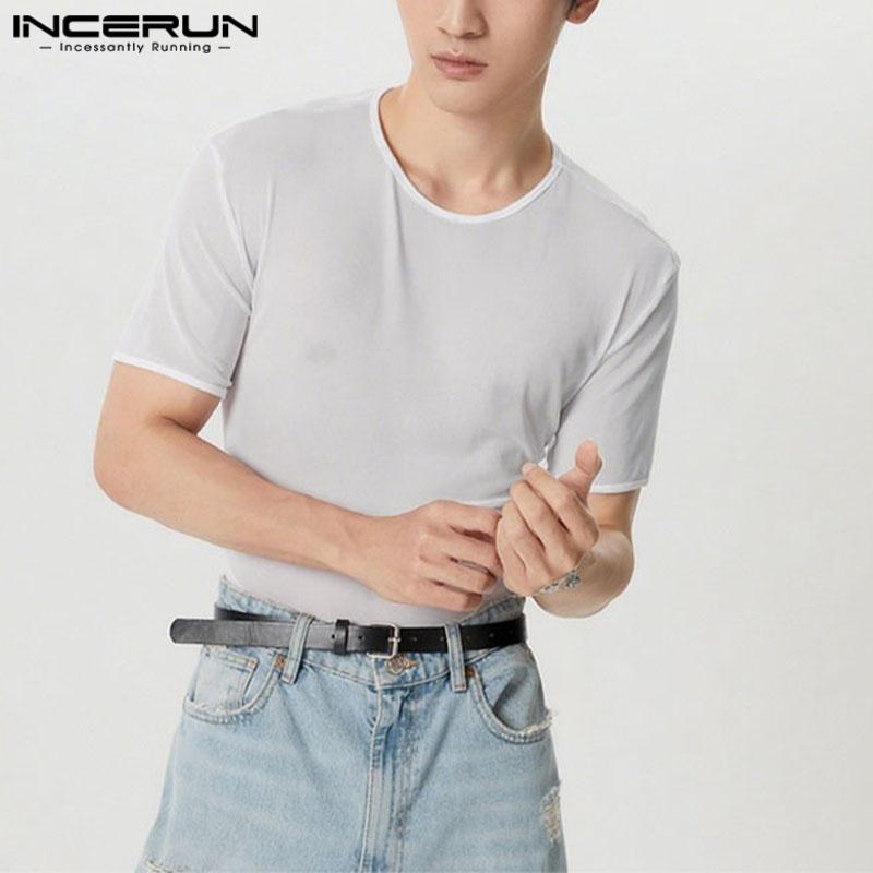 INCERUN Top Trasparenti in Rete da Uomo a Maniche Corte per Feste in Spiaggia