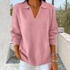 Women's Casual Knit Sweater with Lapel Collar Long Sleeve Color