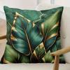 1Pc, Gold Pattern Green Leaves, Interpretation of Elegant Natural Style, Natural Light Luxury Pillow Cover