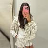 Womens Casual 2-Piece Set: Long-Sleeve Polka Dot Print Jacket High-Waist Slim Shorts 2025