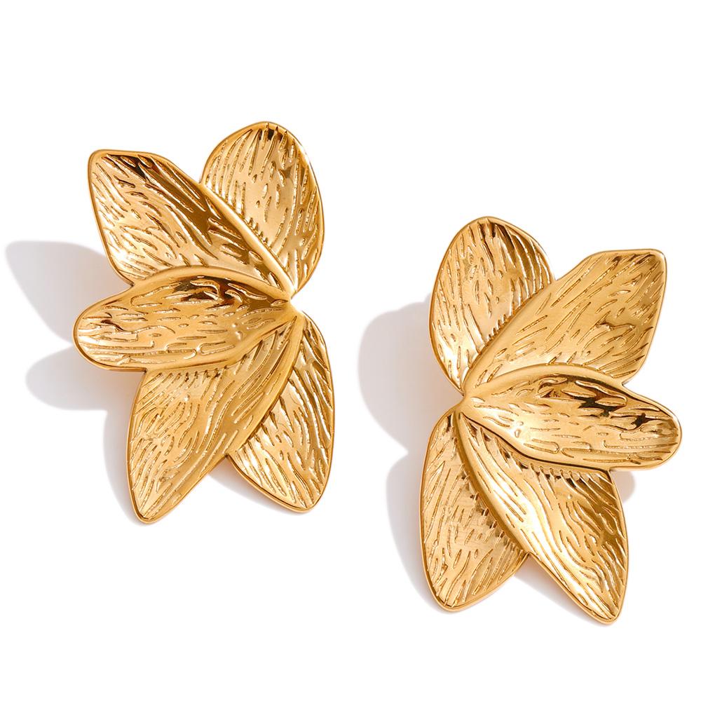 Yhpup Stainless Steel Metal Flower Stud Earrings Rust Proof Trendy PVD Plated Daily Wear Earrings Jewelry for Women Wholesale