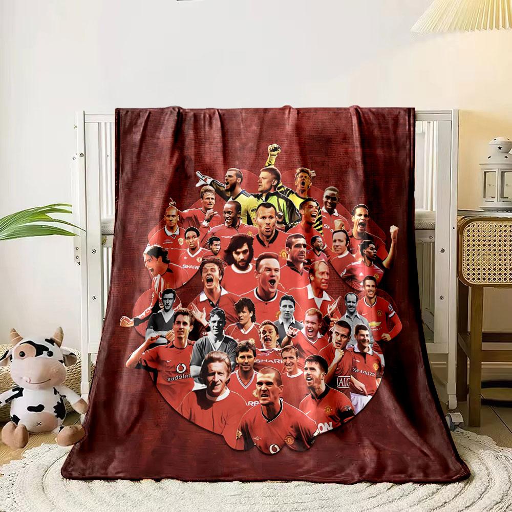 A collage of faceless football players in red jerseys on a red background. for all seasons blanket lunch break throw gift