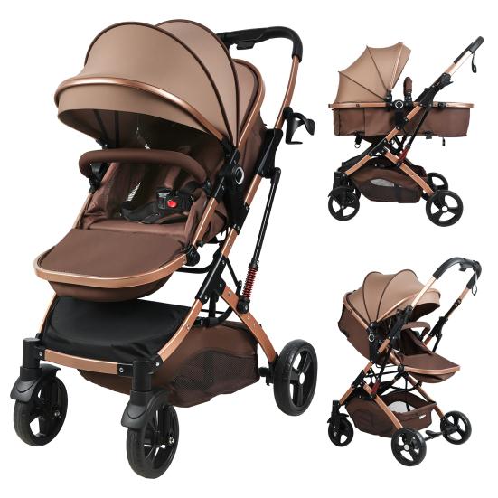 Infant Stroller 2-In-1 Convertible Baby with Bassinet Mode, Adjustable Canopy Reversible Seat Foldable Newborn Pram Pushchair, High Landscape Travel