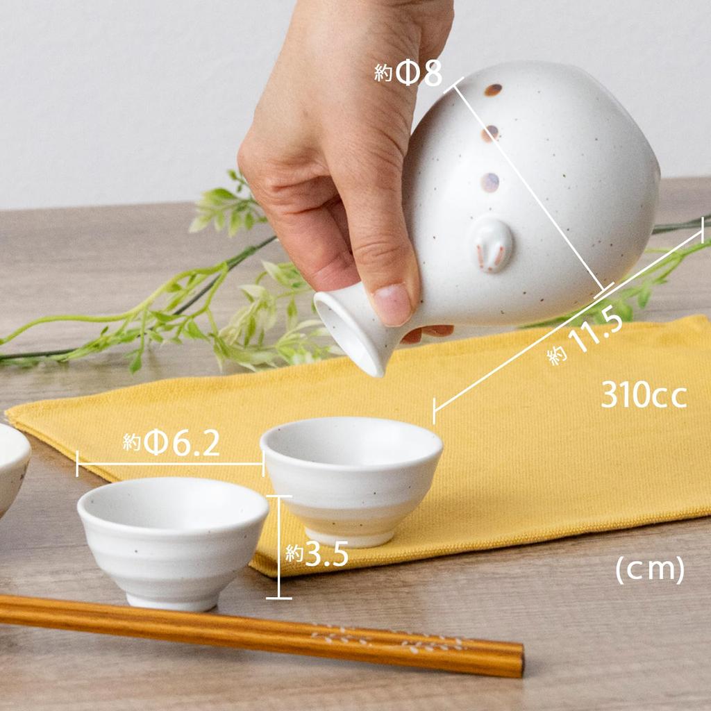ORANGE APRON Ceramic Sake 310ml Snow Rabbit Made in Japan Perfect Includes Sake Katakuchi and Choko Cup Set, Capacity, Design, (Mino Ware), Boxed,