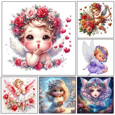 5D-Diamantgemälde zum Selbermachen, komplett rund, quadratisch, süßes Engel-Baby-Blumen-Set, Heimdekoration, Kunsthandwerk, Bild, Wanddekoration, Geschenk
