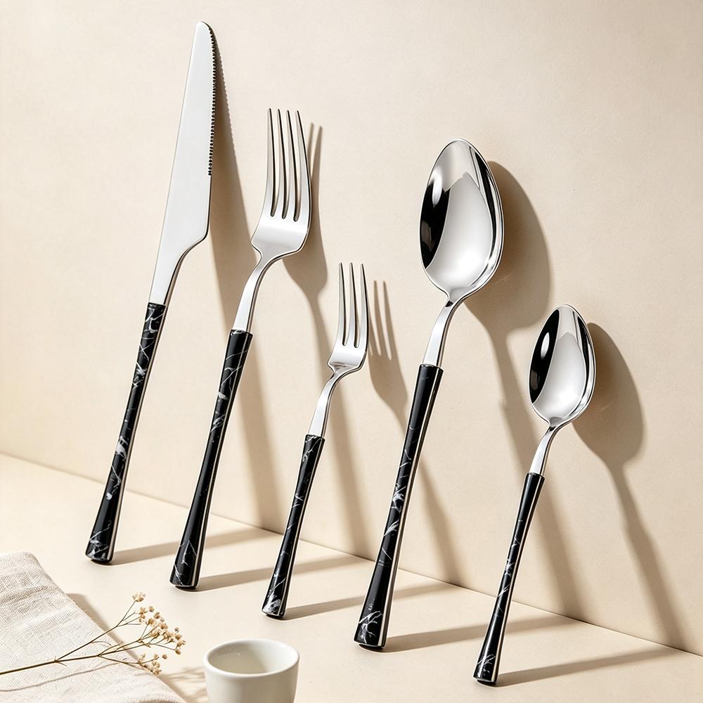 5Pcs Imitation Wooden Handle Dinnerware Cutlery Set Stainless Steel Tableware Western Knife Fork Spoons Silverware Flatware