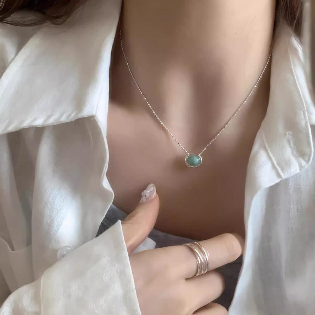 Korean Style Oval Natural Stone Clavicle Chain Women Fashion Light Luxury Niche Necklace