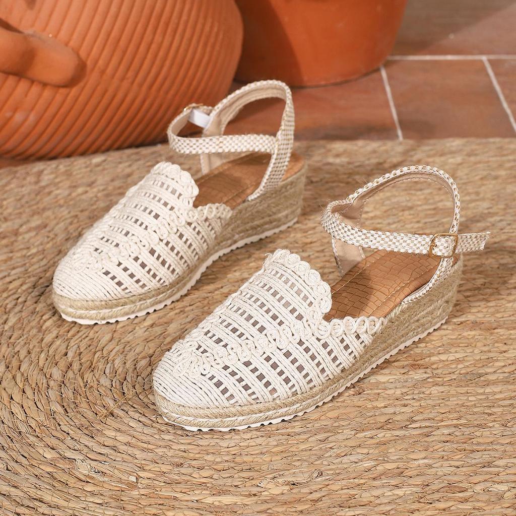 Spring Roman-Style Wedge Sandals - Round Toe, Thick Sole, PU Finish