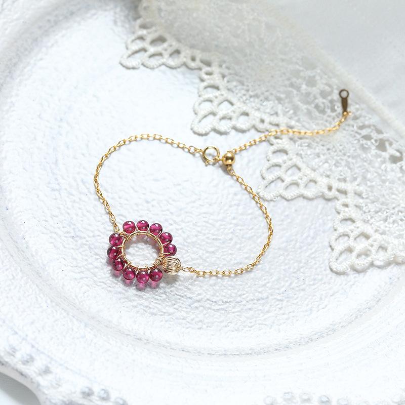 Natural Crystal Garnet Bracelet Women'S Diy Handmade Simple Jewelry Accessories 14K Gold Bracelet