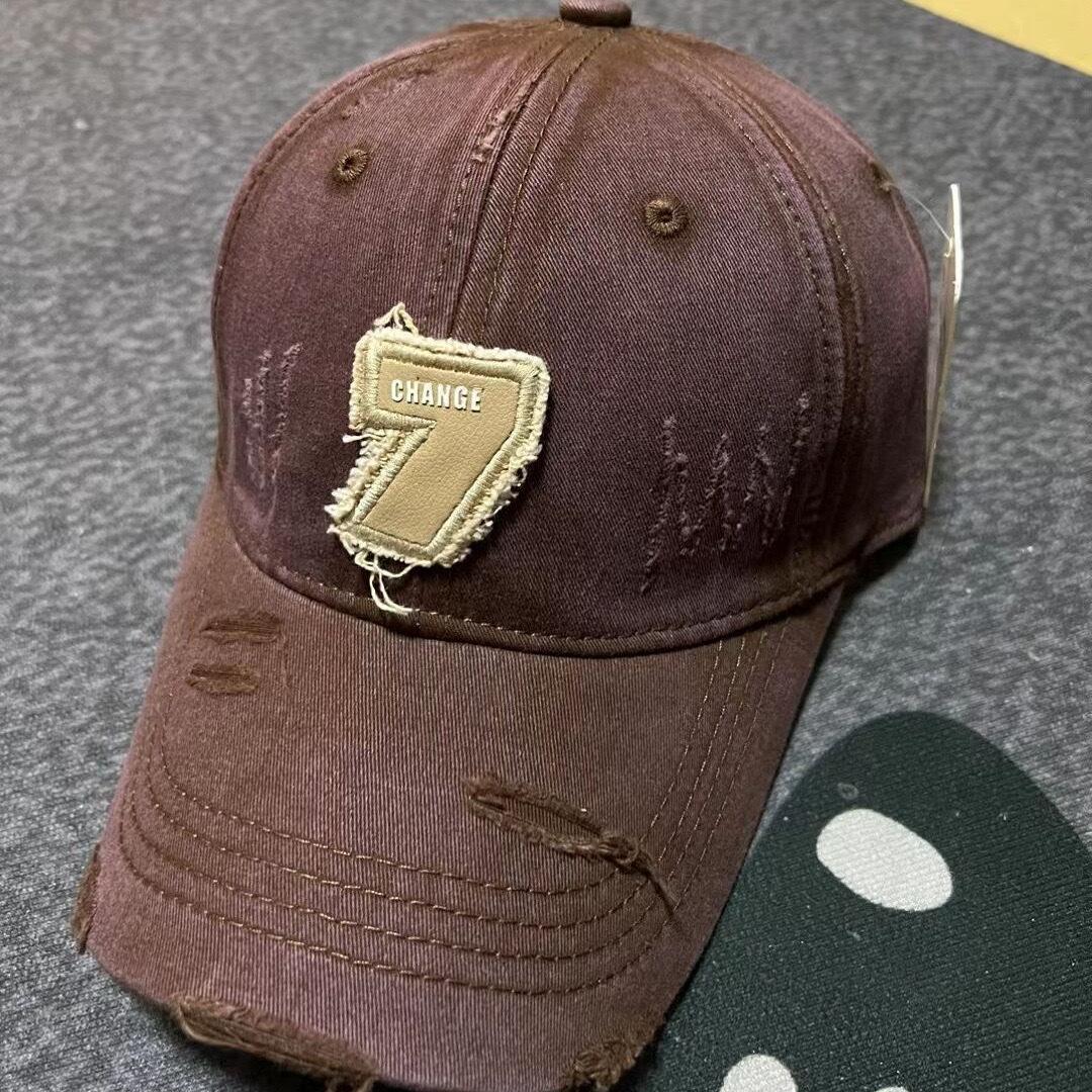 

Бейсболка винтажная рваная с номером 7 для детей, уличная, универсальная, модная кепка M（56-58cm） темно-коричневого