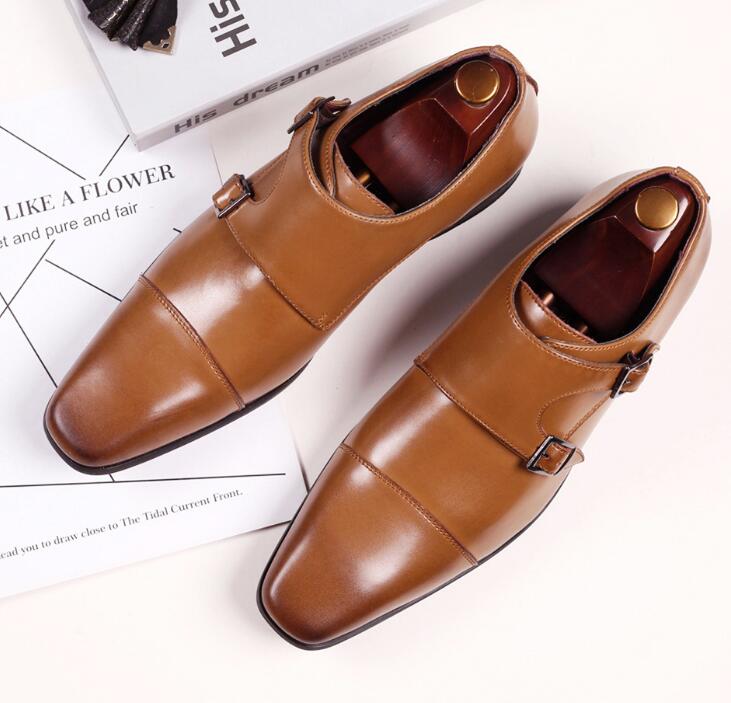 

Деловая кожаная обувь мужская с квадратным носком, модельная обувь, повседневная обувь с пряжкой, кожаная модельная обувь M594 41 коричневый