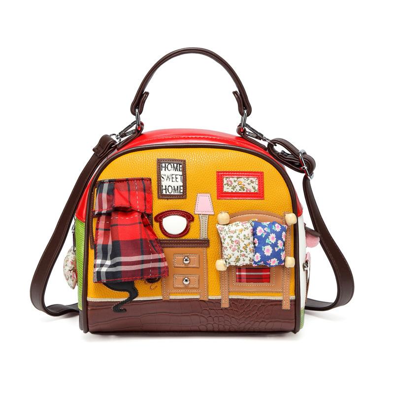 Bag Niche Design Women'S Bag Cartoon Embroidery Contrasting Color Handbag Women'S Creative Shoulder Messenger Bag Small Bag