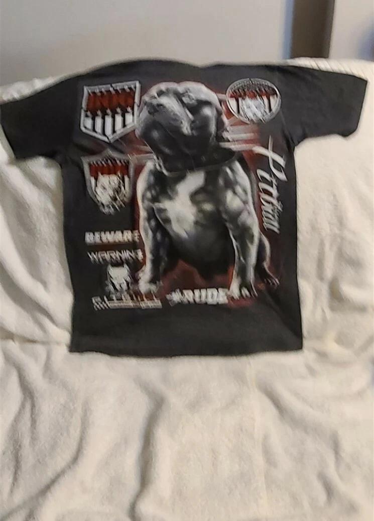 PITBULL TERRIER RUDE DOG BEWARE WARNING TEAM GRAY T-shirt M