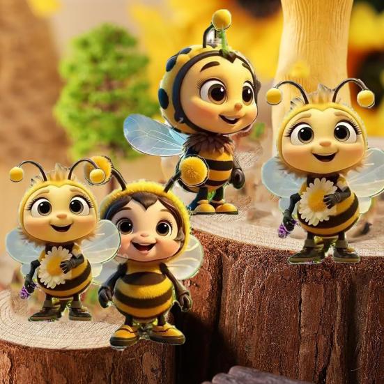 

5Pcs Bee Statue 2D Bee Design Gardens Porches Bee Ornament Bright Yellow Bee Sculpture Yard Decoration 5pcs