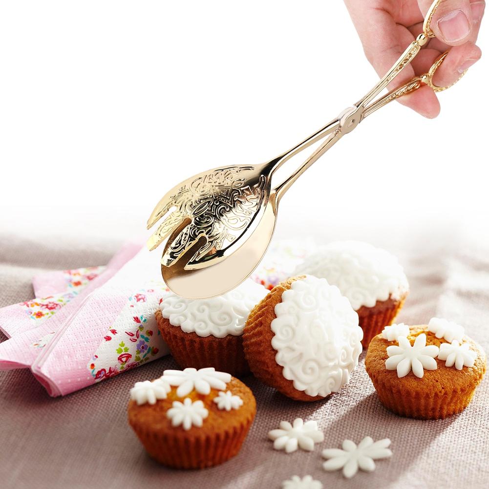 

Bread Tongs Vegetable Clips Cake Clamp Buffet Clamps Barbecue Tongs(Golden round head)