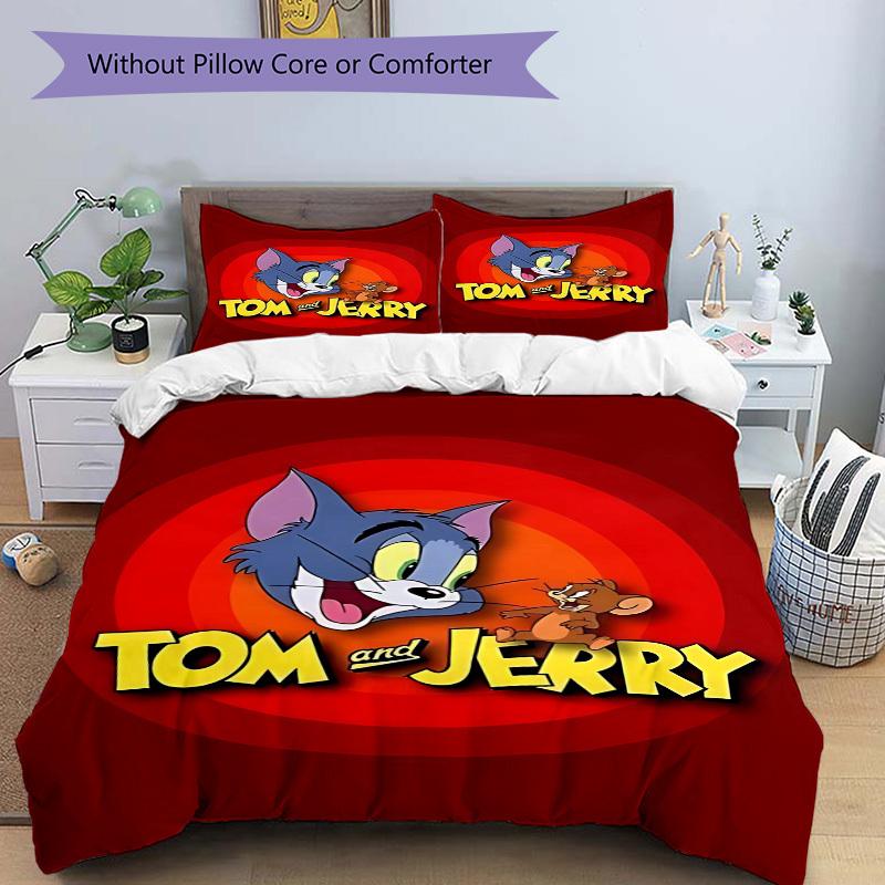 3pcs bedding set Tom Jerry Includes 1 Comforter + 2 Pillowcases, Without Pillow Inserts, Soft Comfortable,a0909221