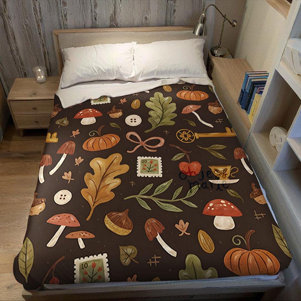 Autumn Harvest Ditsy Printed Blanket Suitable for Sofas Beds Offices Travel Camping Chairs Warm Plush Blanket