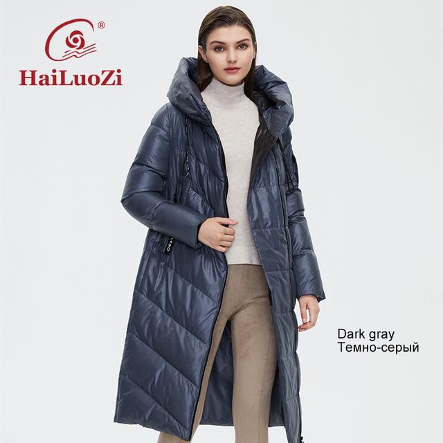 HaiLuoZi 2022 neue Winter frauen Jacken Verlängert Stil Gepolsterte Parka Warme Mit Kapuze Zipper Damen Mode Baumwolle Frauen Mantel 6055