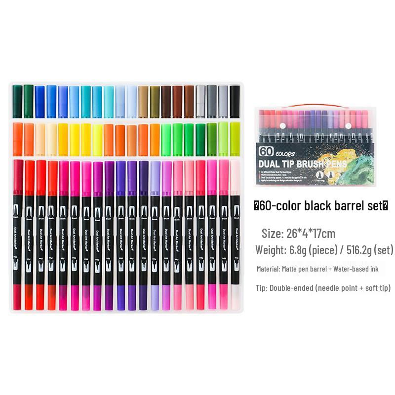 168 Color Double-Ended Watercolor Fineliner Pens Set - Soft Tip, Washable, Art Drawing Tools