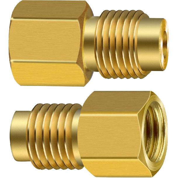 6 Pieces 6015 R134A Brass Refrigerant Tank Adapter to 1/2 Inch Male | R12 Fitting Adapter 1/2 Female to 1/4 Male Flare Adaptor Valve Core and 6014
