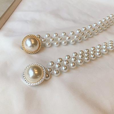 Ceinture élastique pour femme avec grande chaîne de taille en perles et décoration en diamants, idéale pour toutes les occasions